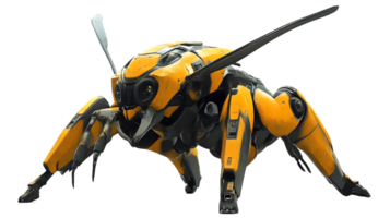 Futuristic Insectoid Robot with Mechanical Design and Yellow Black Color Scheme for Technology png