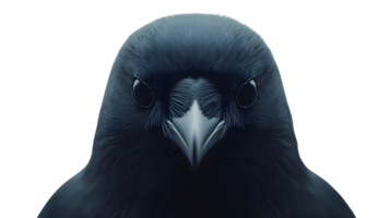 Intense Gaze of a Dark Feathered Bird with Detailed Plumage and Sharp Features png