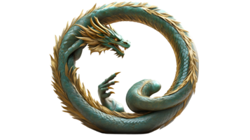 Mythical Serpent Coiled in a Circular Pose with Intricate Scales and Golden Accents Ideal for png