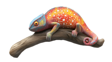 Vibrant Chameleon Resting on a Branch Displaying Stunning Colors and Patterns for Nature and W png