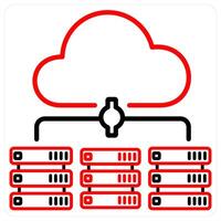 Cloud server and Big data icon concept in red line color vector