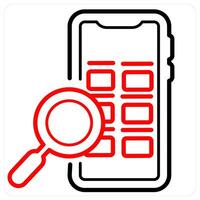 Mobile search and find icon concept in red line color vector