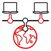 Global server and Big data icon concept in red line color vector