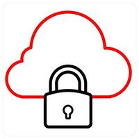 Cloud security and Big data icon concept in red line color vector