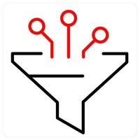 Filter and funnel icon in red line color vector