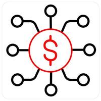 Finance network and cash icon concept in red line color vector