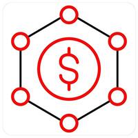Network and bank icon concept in red line color vector