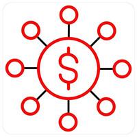 Fundraising network and Funds icon concept in red line color vector