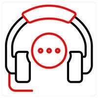 Headset And Calling Icon Concept in red line color vector