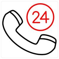24x7 Call And Service Icon Concept in red line color vector