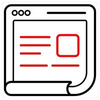 Webpage detail and feedback icon concept in red line color vector