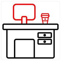 office desk and furniture icon concept in red line color vector