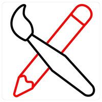 Paint brush and tools icon concept in red line color vector