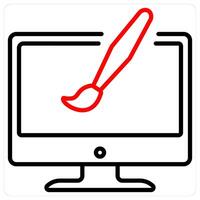Custom design and designing icon concept in red line color vector
