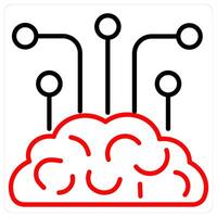 Brain solution and artificial intelligence icon concept in red line color vector