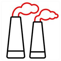 Factory Pollution and factory icon concept in red line color vector