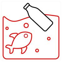 Save Ocean and pollution icon concept in red line color vector