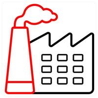 Factory Pollution and industry icon concept in red line color vector
