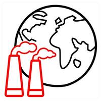 Factory and pollution icon concept in red line color vector