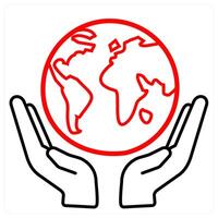 Save Earth and ecology icon concept in red line color vector