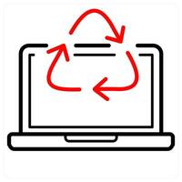 Electronic waste and recycle icon concept in red line color vector