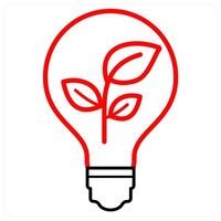 Eco Bulb and light icon concept in red line color vector
