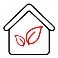Eco House and ecology icon in red line color vector