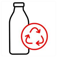 Recycled Bottle and ecology icon concept in red line color vector