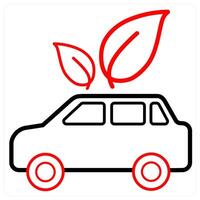 Eco Car and car icon concept in red line color vector