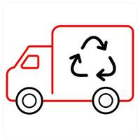 Garbage Van and recycling icon concept in red line color vector