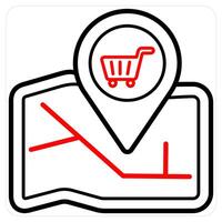 Store Location and location icon concept in red line color vector