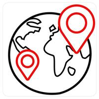 Global Location and pin icon concept in red line color vector