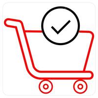 Cart Approved and cart icon concept in red line color vector