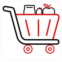 Cart Items and grocery concept in red line color vector