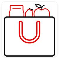 Cart Items and grocery icon concept in red line color vector