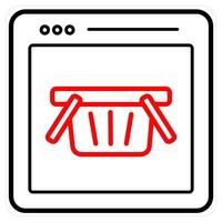 Online Cart and cart icon in red line color vector