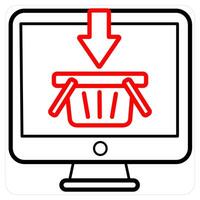 Online Cart and cart icon concept in red line color vector