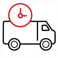 Delivery Time and delivery icon concept in red line color vector