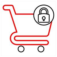 Cart Security icon concept in red line color vector