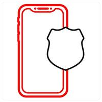 Mobile Security icon in red line color vector
