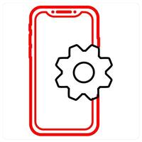 Mobile Setting icon in red line color vector