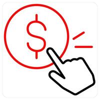 Pay Per Click and finance icon concept in red line color vector