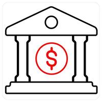 Bank and financial institution icon concept in red line color vector