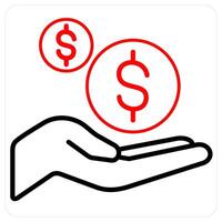 Income and money icon concept in red line color vector