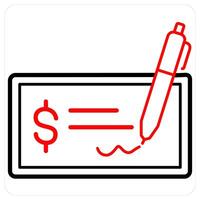 Signed Cheque and cheque icon concept in red line color vector