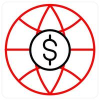 World Bank and global icon concept in red line color vector