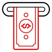 Withdraw Money and atm card in red line color vector