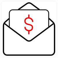 Salary Envelope and increment icon concept in red line color vector