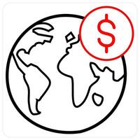 World Bank and investment icon concept in red line color vector
