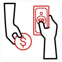 Money Change and currency icon concept in red line color vector